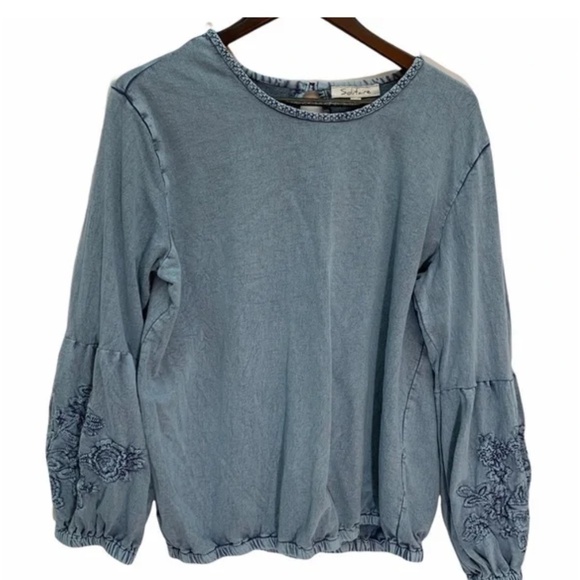 Anthropologie Solitaire Blouse Bishop Embroidered Sleeves Size XL - Picture 2 of 11